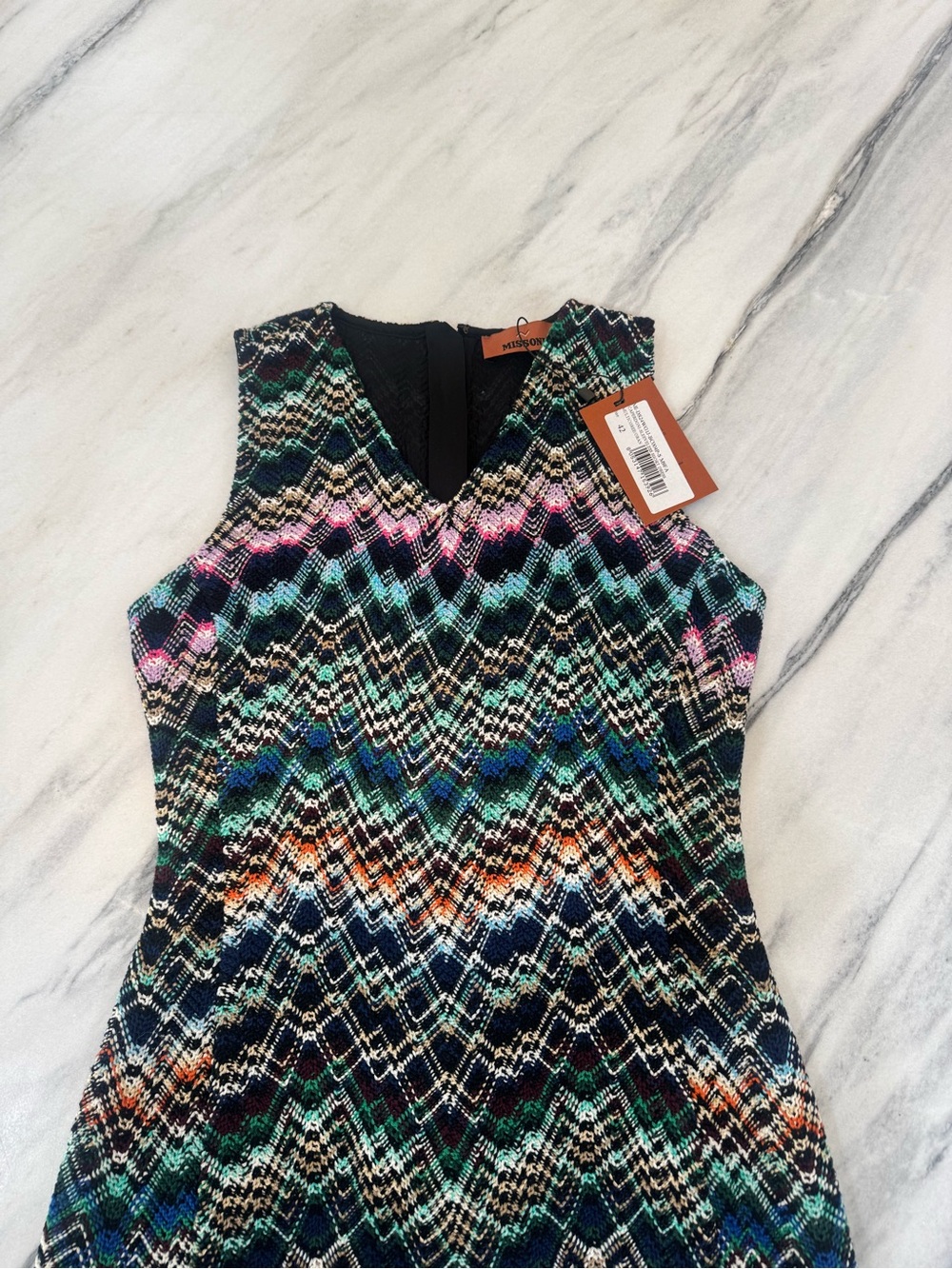 Missoni Sleeveless Multicolor Chevron Pattern Dress - Navy & Teal - Picture 2 of 7